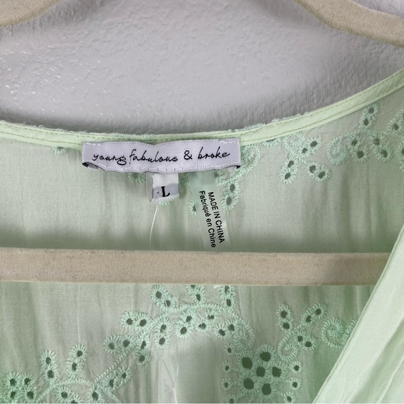 Young Fabulous & Broke Balloon Sleeve Mint Green Eyelet Wrap Top - Picture 8 of 9